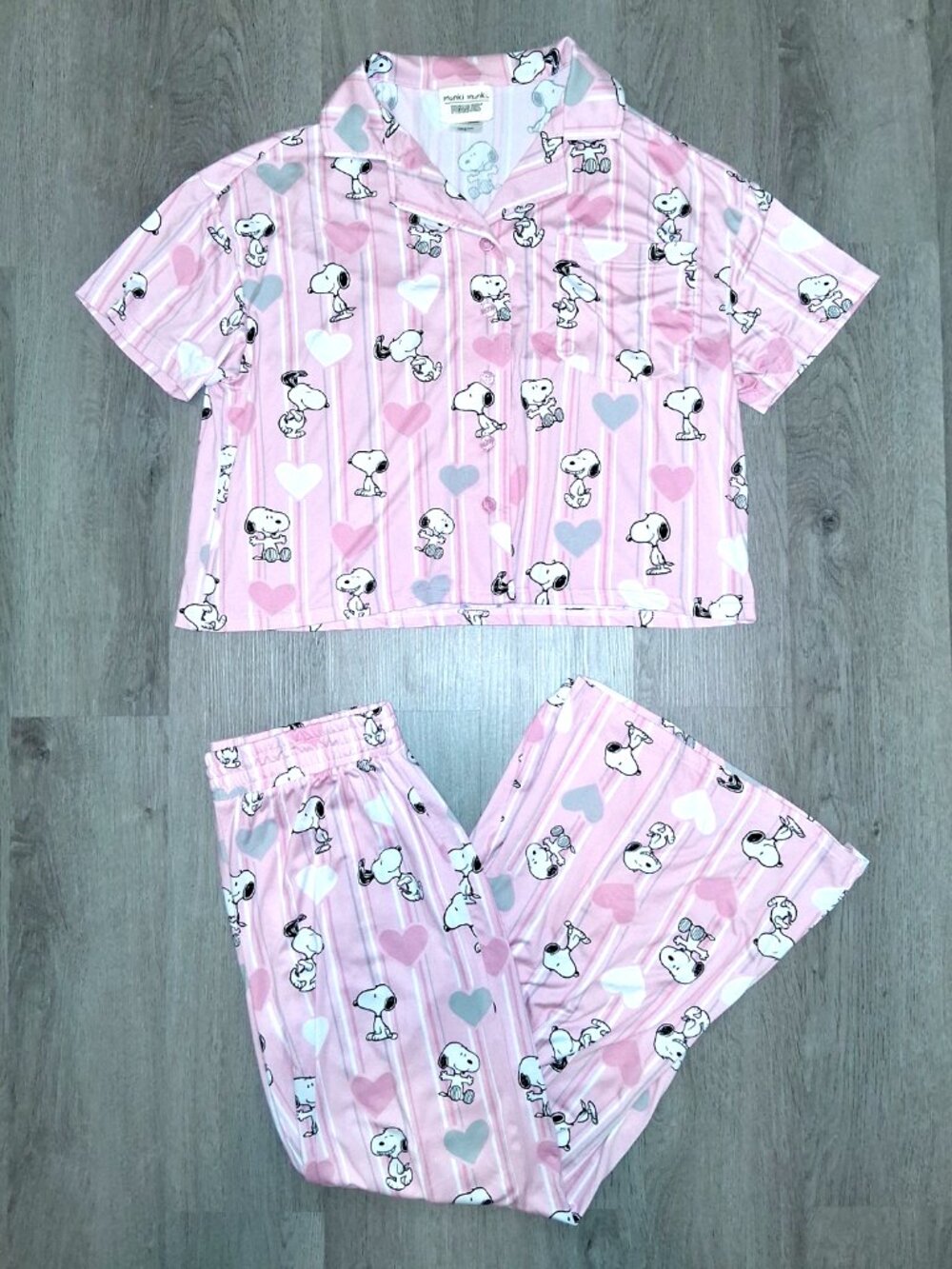 Munki Munki Peanuts Snoopy Hearts Pink Pajamas Set Size Small Short Sleeve Pants